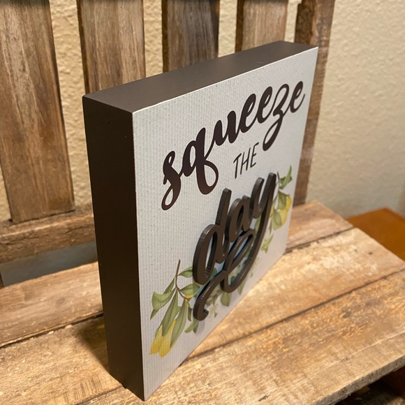Squeeze The Day Lemon Block Wood Sign For Tier Trays, Tabletop or Shelf, Lemon - Picture 11 of 12